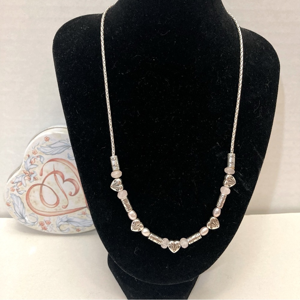 Brighton Necklace Hearts and Tube Bead, Pearl Beads and Faceted Crystals.